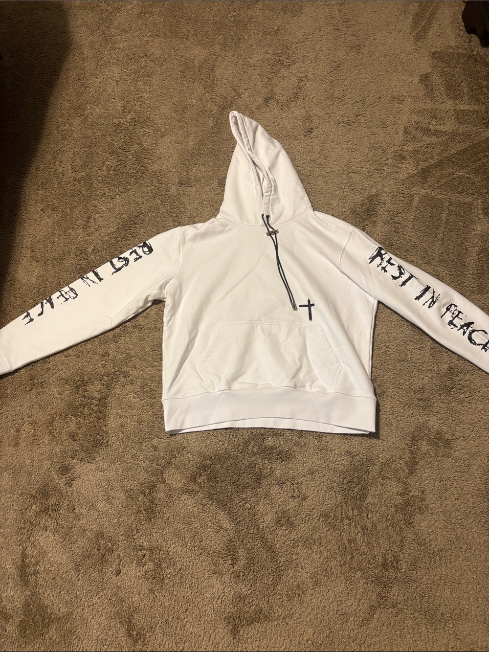 RTA DION WHITE HOODIE REST IN PEACE